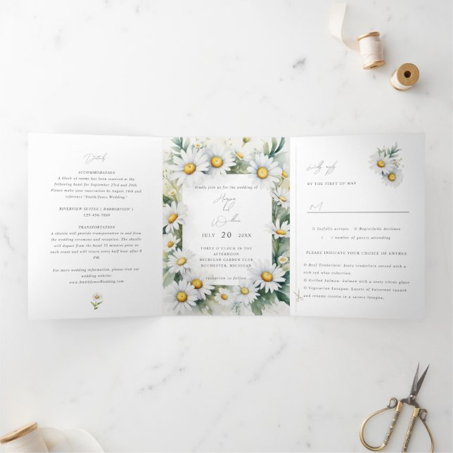 Invitación Tríptica Boda de daisies de flores silvestres (Interior)