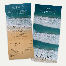 Invitación Tríptica Boda de destino en la playa 3 en 1