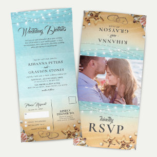 Invitación Tríptica Boda de destino en la playa 3 en 1