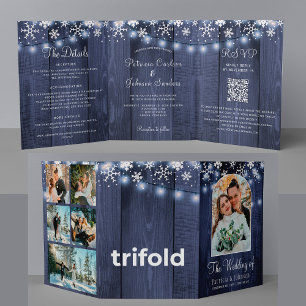 Invitación Tríptica Boda de detalles de QR RSVP en invierno rústico mu
