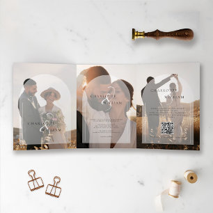 Invitación Tríptica Boda de detalles de RSVP con fotos múltiples y mod