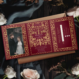 Invitación Tríptica Boda de espadas medievales de Red Royal