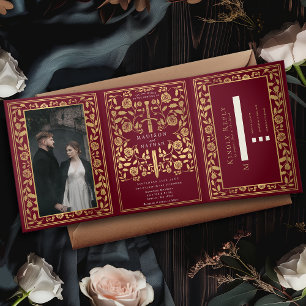 Invitación Tríptica Boda de espadas medievales de Red Royal