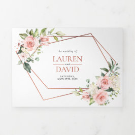 Invitación Tríptica Boda de Eucalipto Floral Rosa de Cobre