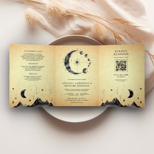 Invitación Tríptica Boda de Fases de la Luna Crescente Celestial Vinta