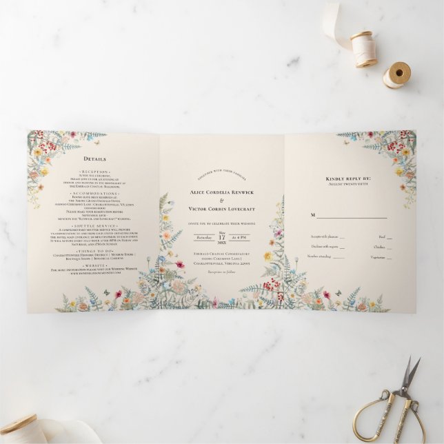 Invitación Tríptica Boda de Fern Beige (Interior)