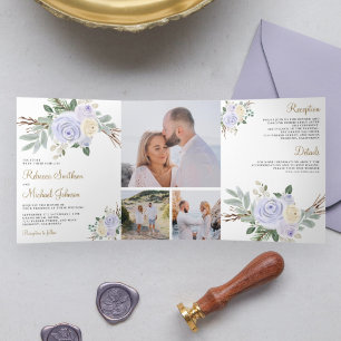 Invitación Tríptica Boda de Floral Rosa Pastel Polvoriento Todo en Uno