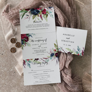 Invitación Tríptica Boda de flores de Boho de lujo y capricho