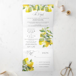 Invitación Tríptica Boda de flores de limón de color de agua