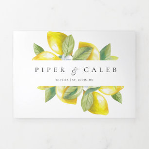 Invitación Tríptica Boda de flores de limón de color de agua