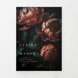 Invitación Tríptica Boda de Flores Góticas Románticas Oscuras