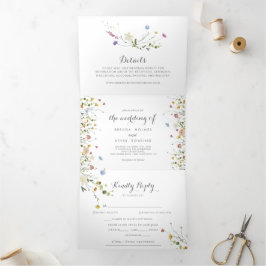 Invitación Tríptica Boda de Flores Silvestres de Dainty Colorful Tri-F