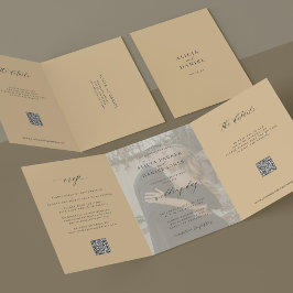 Invitación Tríptica Boda de foto amarilla Butter detalles RSVP código 