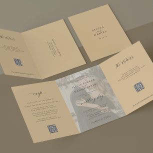 Invitación Tríptica Boda de foto amarilla Butter detalles RSVP código