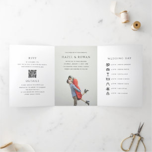 Invitación Tríptica Boda de Foto con Código QR Simple Moderno
