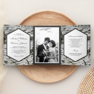 Invitación Tríptica Boda de foto de Birch Tree Bark, un país ruso