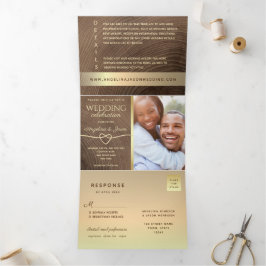 Invitación Tríptica Boda de Foto de Madera Todo en Uno
