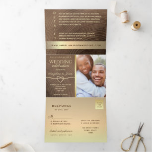 Invitación Tríptica Boda de Foto de Madera Todo en Uno