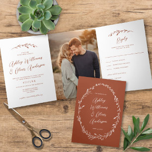 Invitación Tríptica Boda de foto de Rustic Terracotta Wildflower Boho