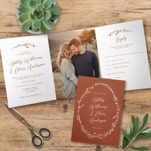 Invitación Tríptica Boda de foto de Rustic Terracotta Wildflower Boho (Subido por el creador)