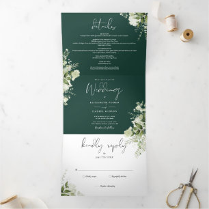 Invitación Tríptica Boda de foto de vegetación botánica moderna esmera