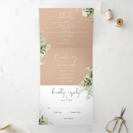 Invitación Tríptica Boda de foto de vegetación botánica tan moderna