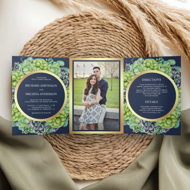 Invitación Tríptica Boda de foto de Wreath Blue Green de Marina (Subido por el creador)