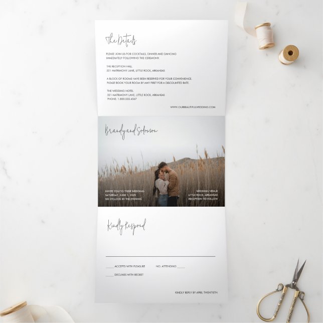 Invitación Tríptica Boda de Foto Elegante Moderna (Interior)