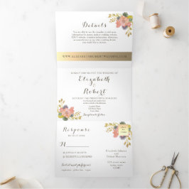 Invitación Tríptica Boda de Foto Floral Acuarela