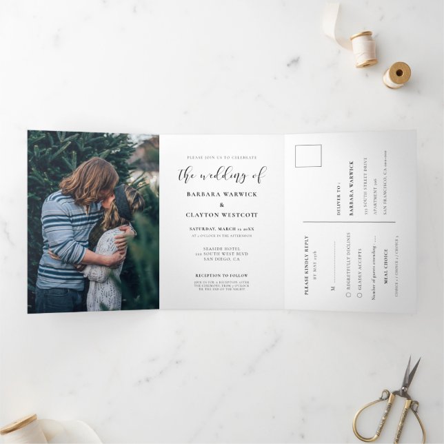 Invitación Tríptica Boda de fotografía de diseño elegante (Interior)