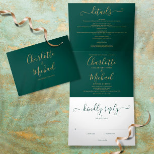 Invitación Tríptica Boda de fotografía de escritura de oro moderno ver