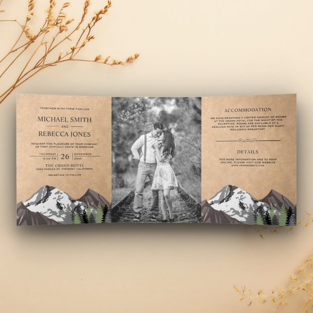 Invitación Tríptica Boda de fotografía de la selva de la montaña Kraft (Subido por el creador)