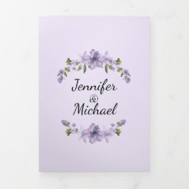 Invitación Tríptica boda de fotografía floral púrpura de escritura mod