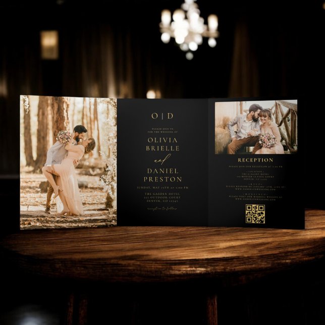Invitación Tríptica Boda de fotografías Gold Black All in One QR (Subido por el creador)