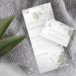 Invitación Tríptica Boda de fotos de flores de la línea verde sabio