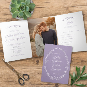 Invitación Tríptica Boda de fotos del Boho de Flor y Lavanda Rústica