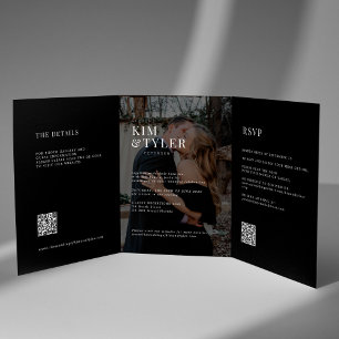 Invitación Tríptica Boda de fotos en blanco y negro RSVP detalles del