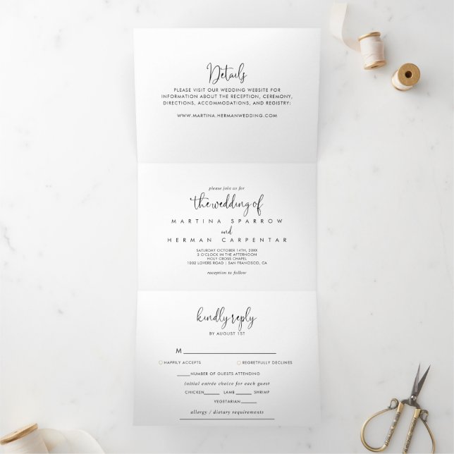 Invitación Tríptica Boda de guión elegante de caligrafía (Interior)