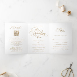 Invitación Tríptica Boda de guiones elegantes y dorados