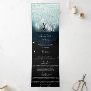 Invitación Tríptica Boda de hoja azul de corazón de Rubor en un solo m