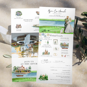 Invitación Tríptica Boda de la bahía Rustic River Alexandria