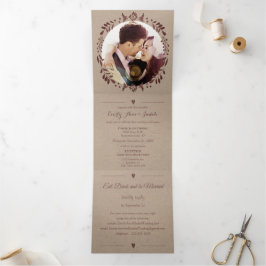 Invitación Tríptica Boda de la corona floral borgoñona profunda