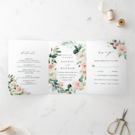 Invitación Tríptica Boda de la flor de la flor de Rubor de primavera