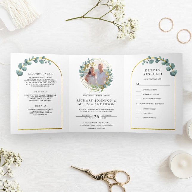 Invitación Tríptica Boda de la guirnalda del Eucalyptus del Arco del O (Subido por el creador)