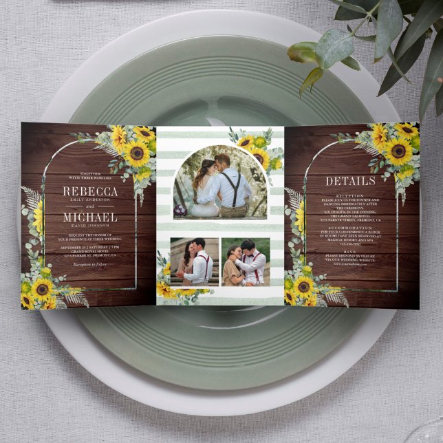 Invitación Tríptica Boda de la madera del Arco de Eucalipto Rústico de (Subido por el creador)
