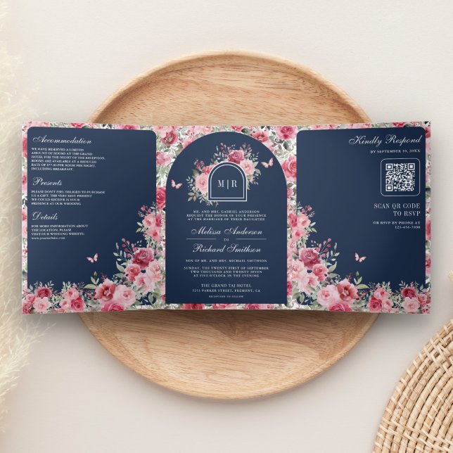 Invitación Tríptica Boda de la Marina Mariposa de Rosas Rojas Rosa de  (Subido por el creador)