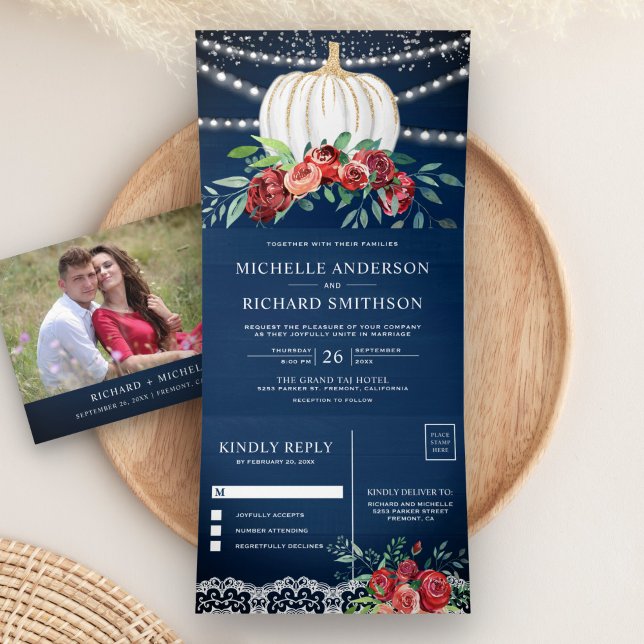 Invitación Tríptica Boda de la Marina Rustica de Calabaza Blanca Flora (Subido por el creador)