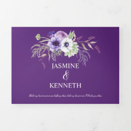 Invitación Tríptica Boda de las flores de color blanco de la lavanda m