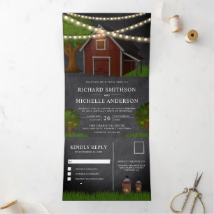 Invitación Tríptica Boda de las luces de cadena de la granja de calkbo