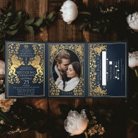 Boda de León Medieval Azul Tri-Fold